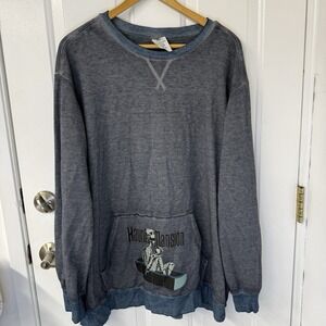 Disney Haunted Mansion Pullover Mens XLarge Blue Waffle Knit Sweater Long Sleeve